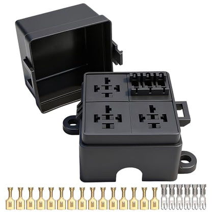 12V 3 Way Fuse Relay Box, 3 Relays and 3 ATC/ATO Blade Fuses Slots, Compatible with 4-Pin 5-Pin 40A Relay, for Cars Truck Jeep - size: 3Relays 3Fuses slots, style: Box