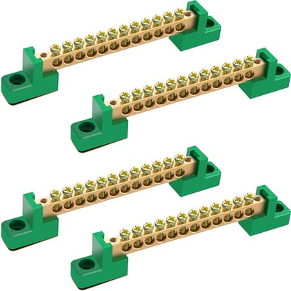 Neutral Bar, 4 Pack 12-Position Brass Terminal Block - size: 12 Position, style: grounding bus bar