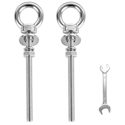 304 Stainless Steel Eye Bolt, M6x77mm (1/4"x3") Heavy Duty Eye Bolts with Nuts Washers, 2 Pack Lifting Ring Eye Bolt for Hanging String Lights Outdoor Tie Down - size: M6x77mm(1/4"x3")
