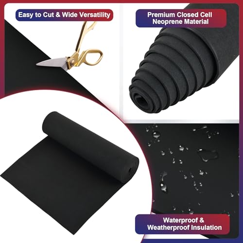 NYXOVA Neoprene Sponge Foam Sheet Roll, Closed Cell Foam Rubber Padding Without Adhesive, Soundproof Insulation, Shock Absorption for DIY, Gaskets, Crafts (1/8" x 17" x 80") - size: 1/8" x 17" x 80"