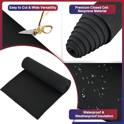 NYXOVA Neoprene Sponge Foam Sheet Roll, Closed Cell Foam Rubber Padding Without Adhesive, Soundproof Insulation, Shock Absorption for DIY, Gaskets, Crafts (1/8" x 17" x 80") - size: 1/8" x 17" x 80"