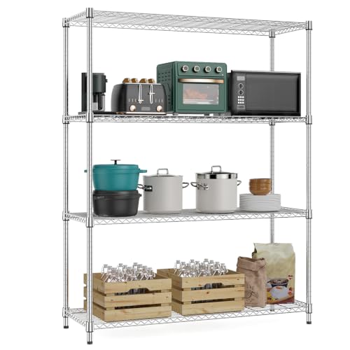 M MZG 5-Shelf Storage Shelves,Wire Shelving Heavy Duty Metal Storage Shelving Unit Adjustable Garage Shelving Rack Pantry Kitchen (Chrome, 4 Tier,15.8" D x 45.3" W x 59.4" H) - color: Chrome, size: 4 Tier, 15.8" D x 45.3" W x 59.4" H