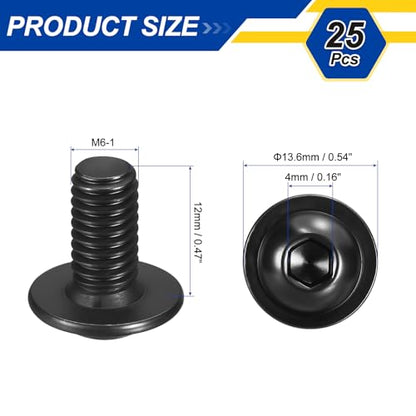 25pcs M6-1x12mm 304 SS Flanged Button Head Socket Cap Screws - size: M6-1x12