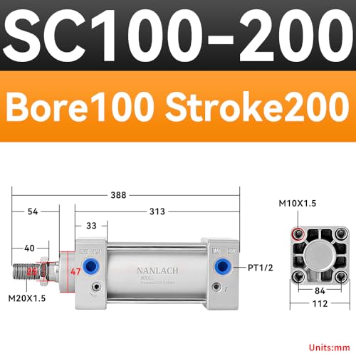 Aluminum Alloy Pneumatic Air Cylinder Bore:4 inch(100 mm), Stroke:8 inch (200 mm),Screwed Piston Rod Dual Action Large Thrust SC100X200 - color: 100MM Bore, size: 200MM Stroke