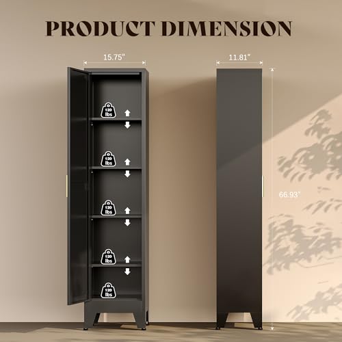 67“H Metal Narrow Kitchen Pantry Cabinet,Black Skinny Pantry Cabinet,Tall Narrow Bathroom Storage Cabinet with Adjustable Shelves,Slim and Thin Pantry Cabinets for Living Room Dining Room - color: Black, size: 67"H
