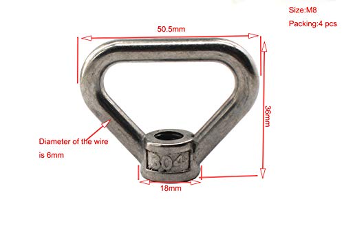 4 pcs of M8 304 Stainless Steel Heavy Duty Lifting Eye nut Triangle Shaped Screw Fastener
