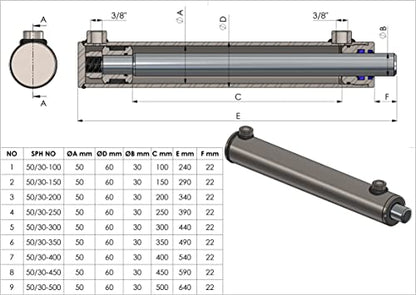 Spare Parts Holland - Double Acting Hydraulic Cylinder, 2" Tube with 1.2" Chrome Rod, 4" Stroke Length, Professional Grade - size: 2"- 4"