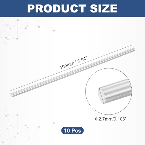 uxcell 10Pcs Round Steel Rods, 2.7mm x 100mm High Speed Steel (HSS) Aluminium Rod Steel Bar for Shaft Gear Drill Lathes Boring Machine - size: 2.7mm x 100mm