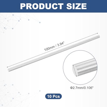 uxcell 10Pcs Round Steel Rods, 2.7mm x 100mm High Speed Steel (HSS) Aluminium Rod Steel Bar for Shaft Gear Drill Lathes Boring Machine - size: 2.7mm x 100mm