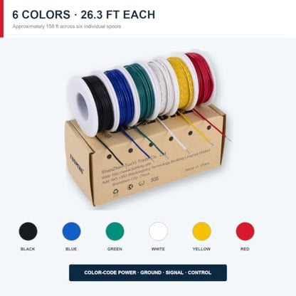 `TUOFENG 20 AWG Solid Wire Kit, 6 Colors, Tinned Copper, 26.3 ft Each, PVC - size: 20 AWG Solid Wire 6 Colors 26ft Each (156ft Total)