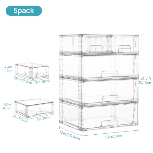 Vtopmart Clear Stackable Storage Drawers, 5 Pack Wide Storage Set - style: 3 Wide+2 Small