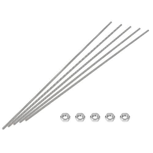 M3 x 300mm Fully Threaded Rod & Studs, 304 Stainless Steel Right Hand Threads Rods, M3-0.5 Thread Pitch for Anchor Bolts, Clamps, Hangers and U-Bolts 5 Pack【with Nuts】 - size: 12-Inch