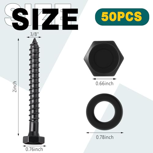 50 Sets 3/8" x 2" Hex Head Lag Bolts, Lag Screw, Black - color: Black, size: 3/8" X 2"