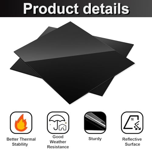 Outus 2 Pcs 12 x 12 Inch Black Acrylic Sheet 1/16 Inch Thick - color: Black