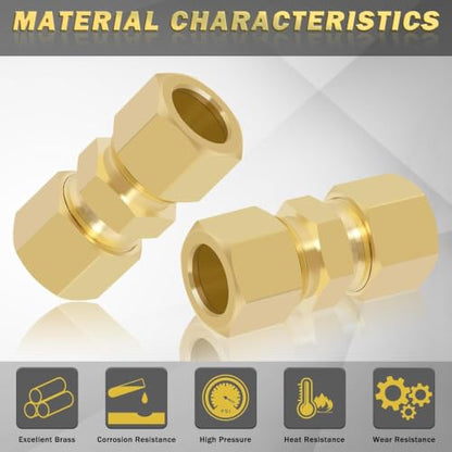 5/16" OD x 5/16" OD Brass Compression Union Fitting, 10 Pack Straight Tube Coupling Adapter with 10 Compression Ferrules for Ice Maker Water Plumbing - size: 10Pcs-5/16" Union