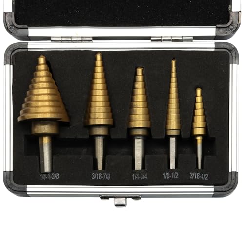 Titanium Step Drill Bit Set, Yellow, 5PCS, 3/16" to 1-3/8" - color: Yellow