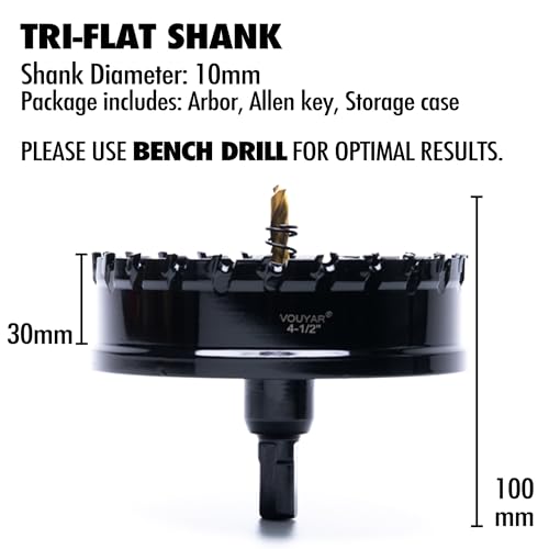 4.5" Tungsten Carbide Tipped Hole Saw Drill Bit for Hard Metal, 114.3mm Hole Cutter for Sheet Metal, Stainless Steel, Iron, Wood, Plastic - size: 4-1/2 in
