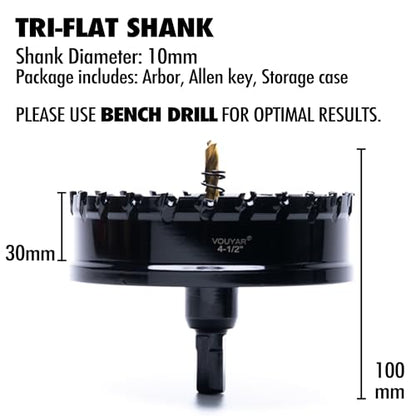 4.5" Tungsten Carbide Tipped Hole Saw Drill Bit for Hard Metal, 114.3mm Hole Cutter for Sheet Metal, Stainless Steel, Iron, Wood, Plastic - size: 4-1/2 in