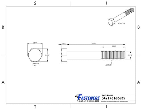 5/16-18 x 2-1/4" Hex Head Cap Screw Bolts, External Hex Drive, Stainless Steel 304, Partially Threaded, Stainless Steel, Quantity 10 - size: 5/16-18 x 2-1/4 Inch (10 Pack)