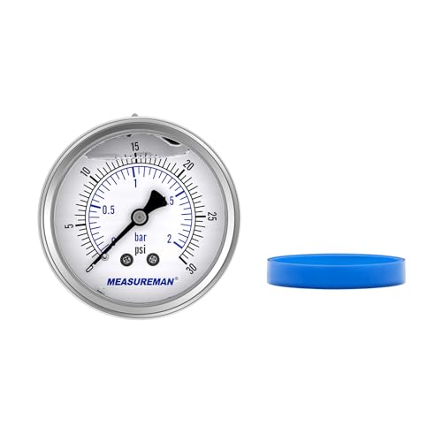 MEASUREMAN 2.5" Stainless Steel Sanitary Pressure Gauge, 0-30 PSI Glycerin Filled, Back Mount with 1.5" Tri-Clamp Diaphragm Seal for Food/Beverage/Bio Pharma - size: 2.5",0-30 psi/bar, style: Back Mount