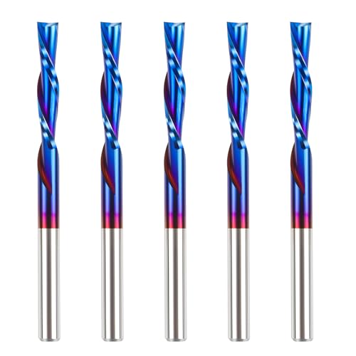 HQMaster Downcut Bit 1/8" Shank Down Cut Spiral CNC Router Bits End Mill Tungsten Carbide Milling Cutter Set 5 Pack (1/8" Cutting Diameter) - size: 1/8 in