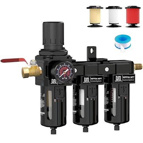 NEWPO 1/2" 3 Stage Air Drying System Regulator Combo, for Spray Guns - size: 1/2'' NPT, style: 3 Stage
