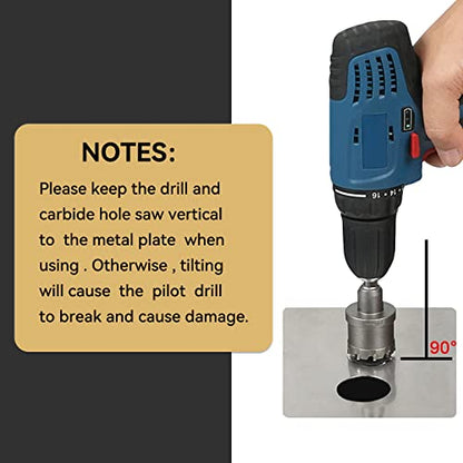 25/32"(20mm) Tungsten Carbide Tipped Hole Saw with 2Pcs Titanium-Plated Pilot Drill Bits for Hard Metal,Stainless Steel,Iron,Aluminum Alloy,Wood and Plastic - size: 20mm | 25/32"