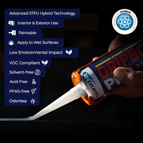 Bond It Gripbond PRO, Advanced Hybrid Sealant & Adhesive, Paintable Waterproof Elastic Bonding Compound, Non-Shrinking Solvent-Free, Interior/Exterior Multi-Surface Repair, 10 oz, Pack of 12, White - color: White