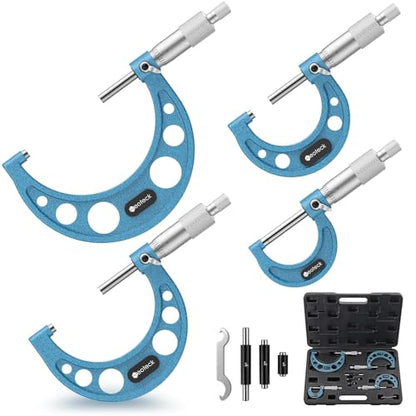 Neoteck 0-4"/0.0001" 4PCS Outside Micrometer Set Hardened Steel Micrometer - size: 0-4"-4Pcs