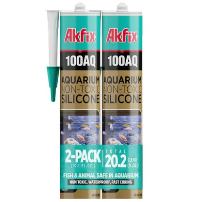 Akfix 100AQ Aquarium Sealant Clear (2x10.1 fl. oz.) – 100% Waterproof, Fish-Safe, High-Speed Curing and Strong Adhesion, Non-Toxic Glass Adhesive for Aquarium Repair | Clear, 2 Pack - color: Clear, size: 2 Pack