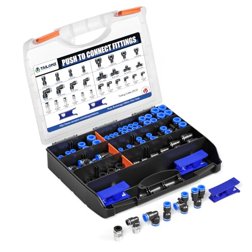 TAILONZ PNEUMATIC 1/4"3/8"1/2"1/8" Push to Connect Fittings Air Hose Fittings,Threaded Connection Kits, Suitable for Nylon Tube PU Tube Air Tube and Other Connection Kits（Pack of 98） - color: Blue, size: 1/4"3/8"1/2"1/8"OD/98PCS