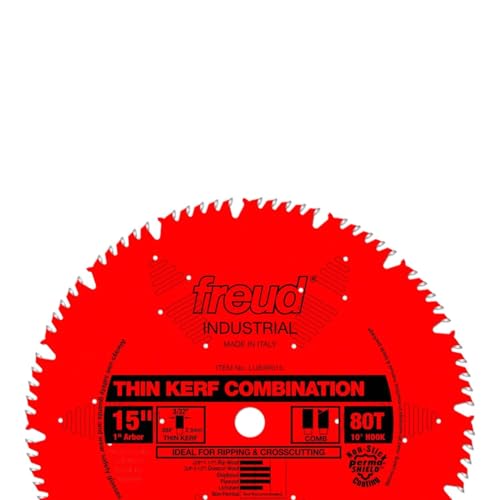 Freud LU83R015 15-in Thin Kerf Combination Blade with 1-in Arbor - style: 15-Inch 80 Tooth ATB Thin Kerf Combination Saw Blade with 1-Inch Arbor and PermaShield Coating