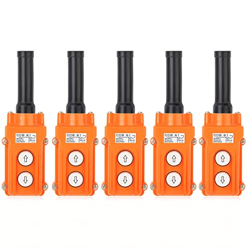 5Pcs Rainproof Crane Push Button Switch, COB61-UP-DOWN Crane Pendant Control Station Push Button Switch with Rubber Cable Barrel - size: 5