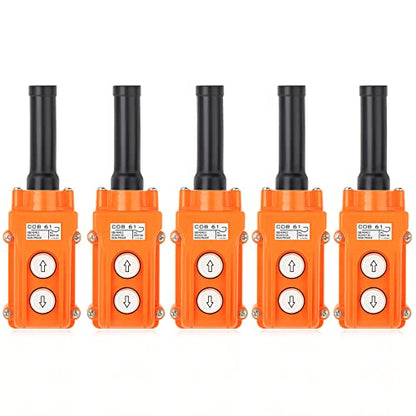 5Pcs Rainproof Crane Push Button Switch, COB61-UP-DOWN Crane Pendant Control Station Push Button Switch with Rubber Cable Barrel - size: 5