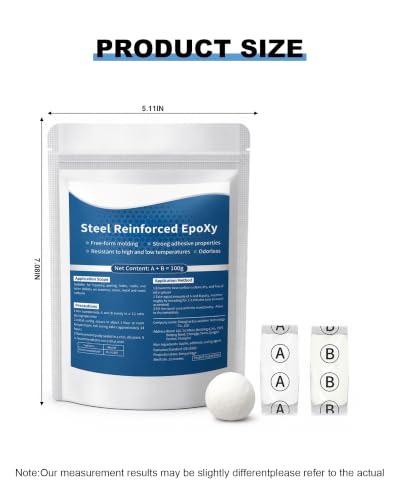 Steel Reinforced AB Epoxy Putty,High Strength Waterproof Heatproof Repair Clay,Multipurpose 2-Part Epoxy Filler for Pipes,Railings,Metal,Wood,Stone,Ceramic & Plastic Surface Restoration