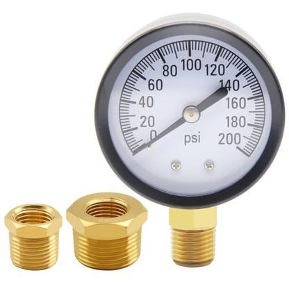 Uenede 0-200PSI Pressure Gauge 1/4" NPT Brass Bottom Mount with Bushing - size: 200PSI(1/4"NPT)
