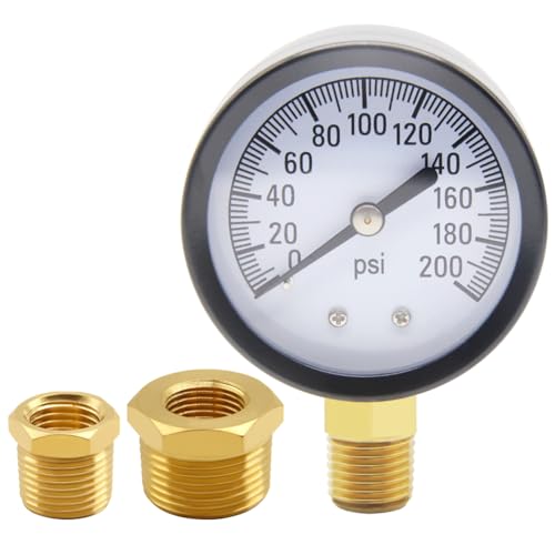 Uenede 0-200PSI Pressure Gauge 1/4" NPT Brass Bottom Mount with Bushing - size: 200PSI(1/4"NPT)