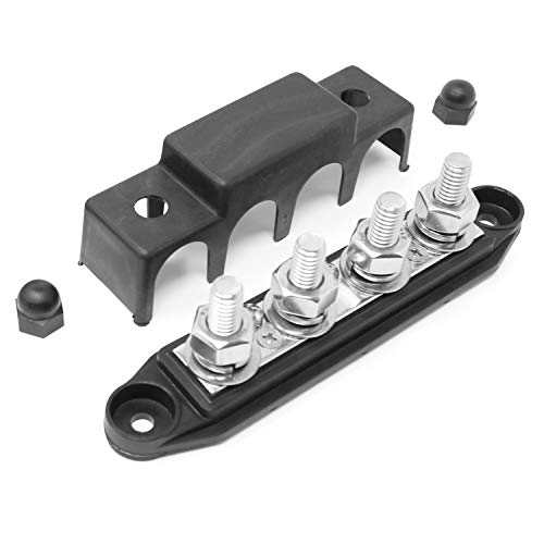 4 Post Power Distribution Block Bus Bar with Cover - Made in The USA - 250 Amp Rating - Marine, Automotive, and Solar Wiring (5/16" - Black) - size: 5/16" - Black