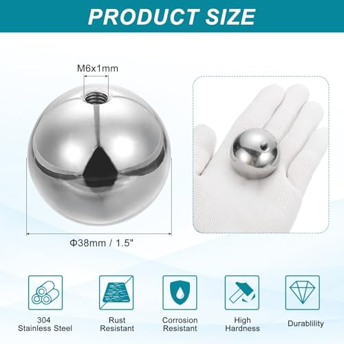 PATIKIL M6 x 38mm Ball Nuts Knob 304 Stainless Steel Round Solid Silver - size: M6x38mm