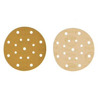 Dura-Gold 6" Gold Sanding Discs, 320 Grit, Box of 50, Hook & Loop, 17 Hole - size: 320-Grit