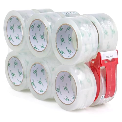 BOMEI PACK Clear Packing Tape, 2.7Mil Thick Heavy Duty Packaging Tape 12Rolls Refills with 1 Dispenser for Box Sealing, Moving and Shipping, 1.88 Inch x 60 Yard, Total 720yds - color: Clear, size: 2.7mil x 60yds