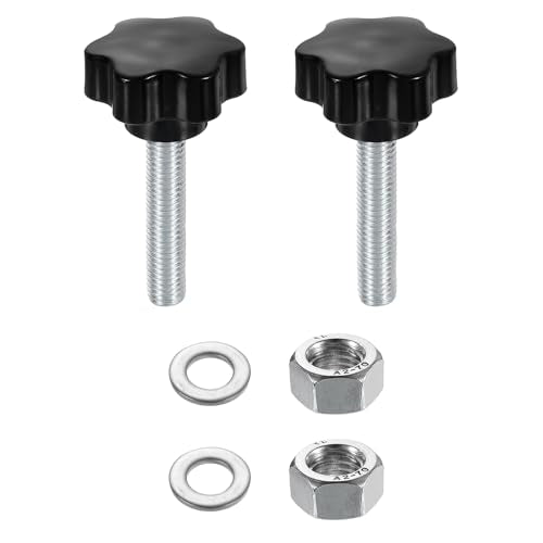 uxcell 2pcs Star Clamping Knobs with Nuts Washers, M12 x 60mm Metric Zinc Plated Carbon Steel Male Thread 48mm 6-Star Plastic Head, Threaded Stud Hand Knobs Handles Thumb Screws, Black - size: M12 x 60mm