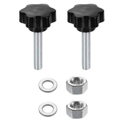 uxcell 2pcs Star Clamping Knobs with Nuts Washers, M12 x 60mm Metric Zinc Plated Carbon Steel Male Thread 48mm 6-Star Plastic Head, Threaded Stud Hand Knobs Handles Thumb Screws, Black - size: M12 x 60mm