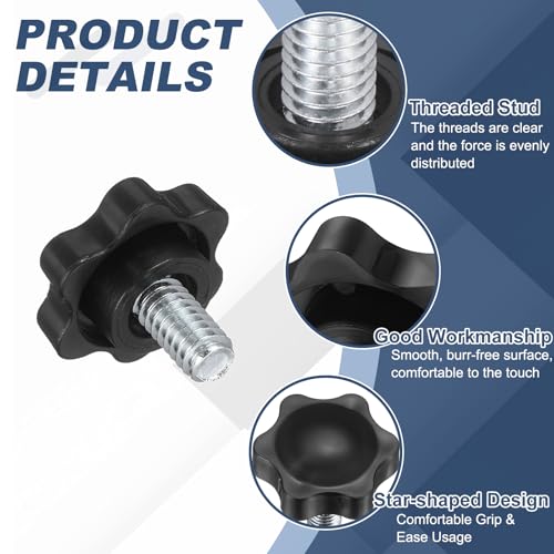 uxcell 10Pcs 1/4"-20 Star Knobs 0.6" Threaded Stud Male Clamping Knobs - size: 1/4"-20, 0.6"