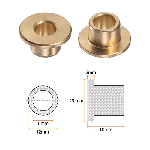 HARFINGTON 2pcs Flange Bearing Sleeve 8mm Bore 12mm OD 10mm Length 2mm Flange Thickness Bronze Bushing Self-Lubricating Bushings Sleeve for Industrial Equipment - size: 8mmx12mmx10mm