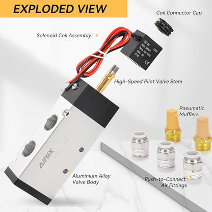 1/2" NPT Solenoid Valve 4V410-15, 5-Way 2-Pos, DC 12V, Out-of-Line - size: NPT1/2″, style: DC12/Out of line