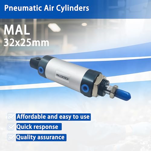 CG WEITENG Pneumatic Mini Pneumatic Cylinder MAL Single Rod Aluminum Double Acting Pneumatic Cylinder 32mm Bore 25mm Stroke(MAL32x25) - color: MAL-32 mm, size: 25 mm