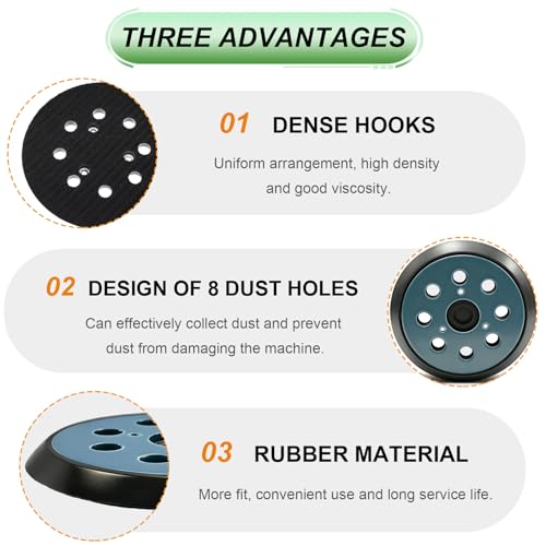 2 Pack 5" 8 Hole Hook and Loop Orbital Sander Pads Compatible, Sander Replacement Pad for Furniture Manufacturing, Automobile Maintenance Random Orbital Sanders