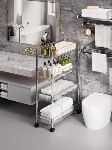 Sooyee Slim Rolling Storage Cart, 4 Tier, Clear - color: Clear, size: Slim 4 Tier
