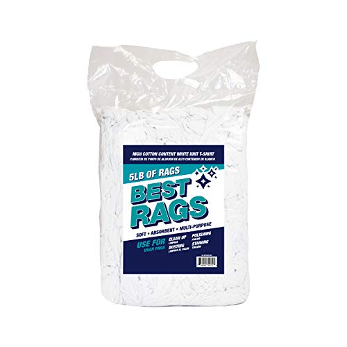 Arkwright T-Shirt Rags Bulk, 5 lb Bag, Cotton Cleaning Towels, Low Lint Knit Wiping Cloths for Paint, Stain, Grease, Shop and Auto Use, Absorbent Machine Washable, White - size: 5 lb Bag